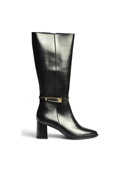 Fox Shoes Z480053060 Siyah Rustik Kalın Topuklu Klasik Kadın Çizme