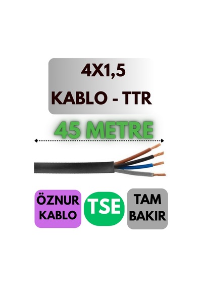 Öznur 4x1,5 Ttr Kablo Metre Seçenekli Siyah - 45 Metre
