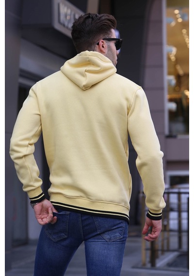 Madmext Sarı Nakışlı Kapüşonlu Sweatshirt 6012 Sarı