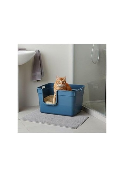 Tanos Yarı Açık Kedi Tuvaleti 54x40x32 - Mavi Açık Bej