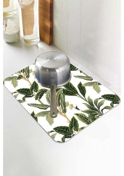 Yeşil Çiçekli Microfiber Bulaşık Kurutma Kurulama Matı Mm017