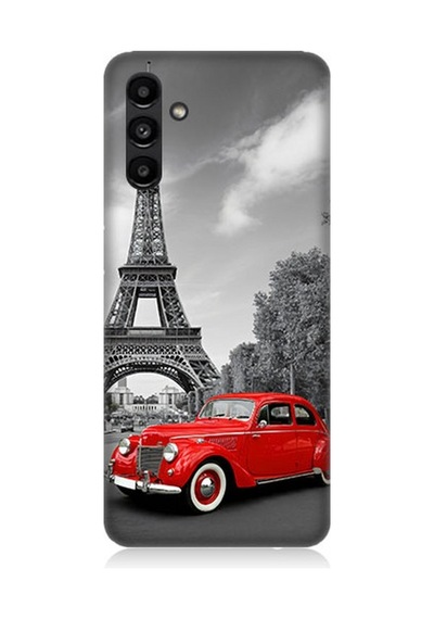Samsung Galaxy A13 Uyumlu Eyfel İn Yanında Klasik Araba Desenli Silikon Kılıf Çok Renkli