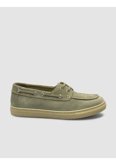 Monamae %100 Hakiki Deri Yeşil Süet Kadın Loafer YESIL