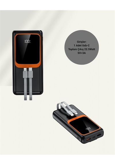 Dijital Ekranlı 20.000 Mah Powerbank 22.5w Hızlı Şarj + Çoklu Bağlantı Seçeneği