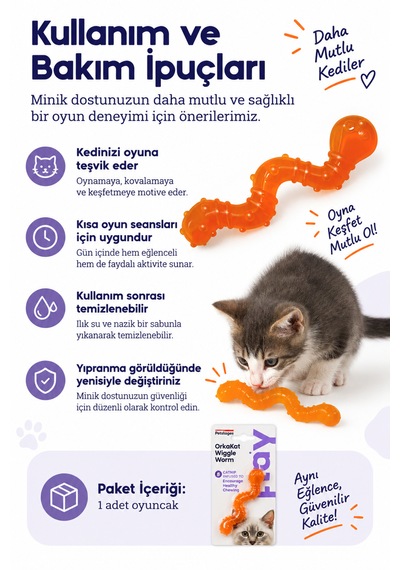 Petstages Orka Cat Wiggle Worm Renkli Solucan Şeklinde Catnipli Kedi Çiğneme Oyuncağı