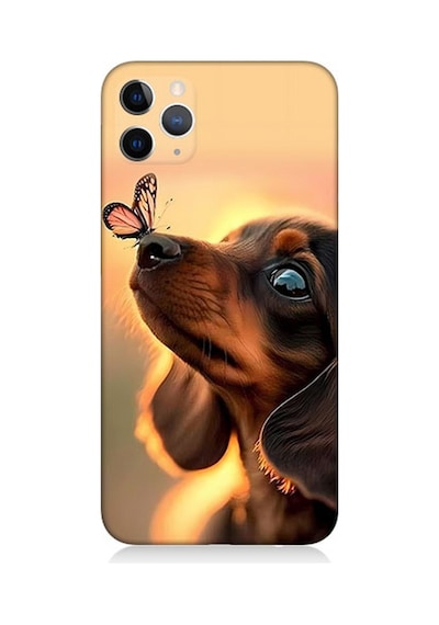 Apple Uyumlu  iPhone 11 Pro Silikon Kılıf Sevimli Köpek Ve Kelebek