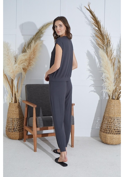 Sevim Kadın Kısa Kol Antrasit Pijama Takım C7t0n951 001