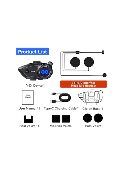 Hubrendy Kargo Y5x Rgb Işıklı Intercom 5 Kişi Bağlantılı 1000mah Motosiklet Bluetooth Kulaklık Seti