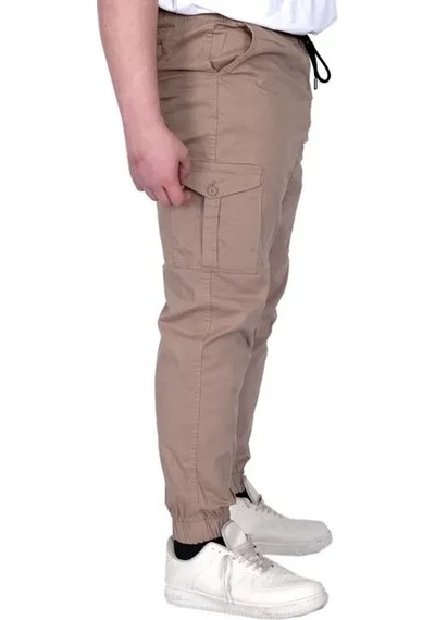 Cüsseli Büyük Beden Erkek Pantolon Keten Kargo Jogger 21911 Cappucino Cappucino