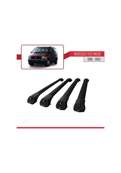 Mercedes Vito W638 1996-2003 Arası İle Uyumlu Ace-1 Ara Atkı Tavan Barı Siyah 4 Adet Bar