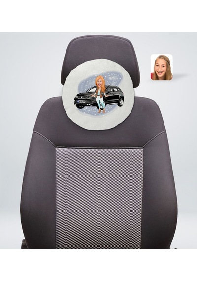 Kişiye Özel Plakalı Kadın Seat Ateca Karikatürlü Yuvarlak Araç Ko (503989111)