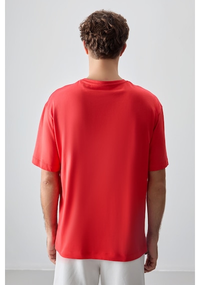 Air Jones Tommy Life Fiesta %100 Pamuk Kalın Yumuşak Dokulu Oversize Fit Baskılı Erkek T-shirt - 88357 Kirmizi