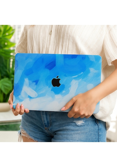 Apple Uyumlu MacBook Air 13 M1 Kılıf Sert Kapak İnce Hafif Darbe Çizilme Koruma Touch Id 13.3 İnç Açık Mavi