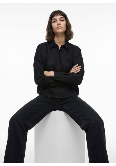 Jeep Siyah Kadın %100 Keten Loose Fit Gömlek J6sl-gml7066