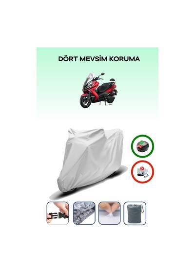 Gri Arka Çanta Uyumlu Kymco Downtown 250i Uyumlu Motosiklet Brandası Motor Örtüsü