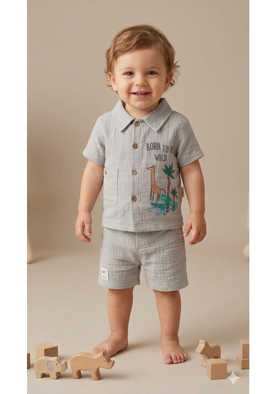 Baray Erkek Bebek Müslin Takım Gri