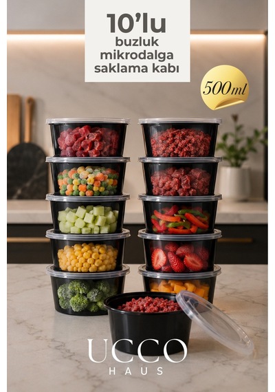 Ucco 500 Ml Kapaklı Buzluk Ve Mikrodalga Saklama Kabı, 10 Adet, Şeffaf