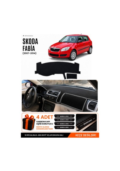 Skoda Fabia 2007-2014 Uyumlu Torpido Koruma, Torpido Örtüsü, Torpido Kılıfı - Siyah-gri - Sk002