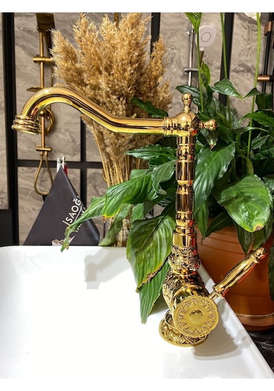 İsaoğlu Yapı Altın Rustik Mutfak Bataryası Musluk Gold Premium Işlemeli Rustik Evye Bataryası Gold
