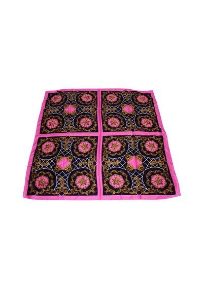 Tikitonki Geometrik Çiçek Desenli Kare Kesim Saten Pembe Eşarp - 90x90 Pembe Pembe