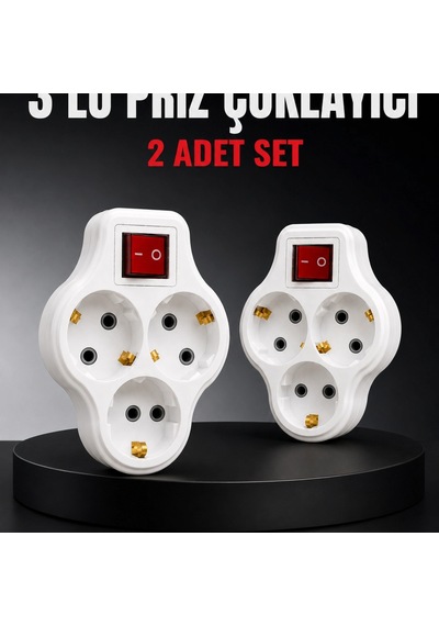 3 Lü Priz Çoklayıcı 2 Adet Set Anahtarlı Kablosuz Duvar Tipi Priz Çoğaltıcı Diğer
