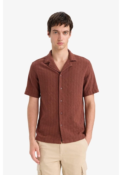 Defacto Regular Fit Polo Yaka Jakarlı Kısa Kollu Gömlek E5693ax25smbn326 Kahve