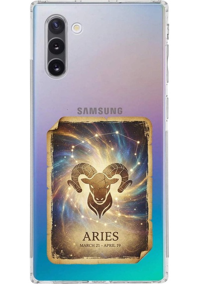 Samsung Galaxy Note 10 İle Uyumlu Burç Kartları Koç Tasarımlı Şeffaf Silikon Kılıf Şeffaf