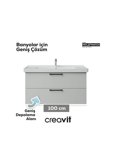 Creavit D20 100 Cm İki Çekmeceli Lavabo Dolabı Beyaz Melamin Kapak Demonte Beyaz