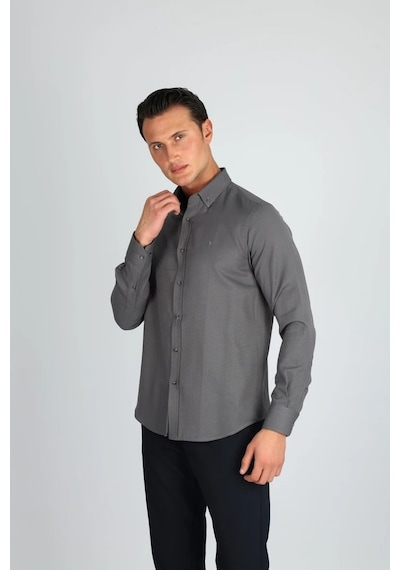 Lorenzo Mazzoli Oxford C 503 Gri Erkek Gömlek Gri
