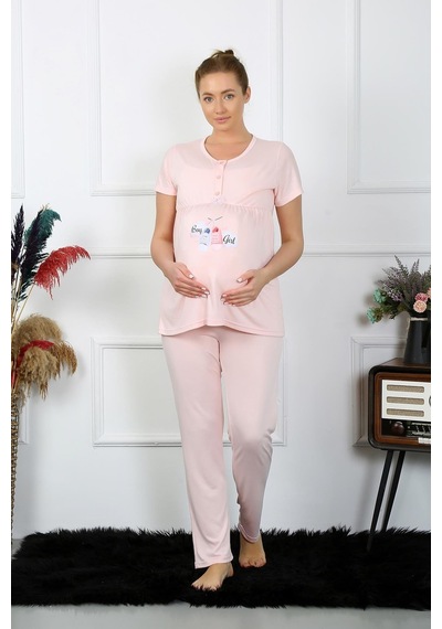 Akbeniz Kadın Kısa Kol Hamile Lohusa Pijama Takımı Pudra 45210-pudra