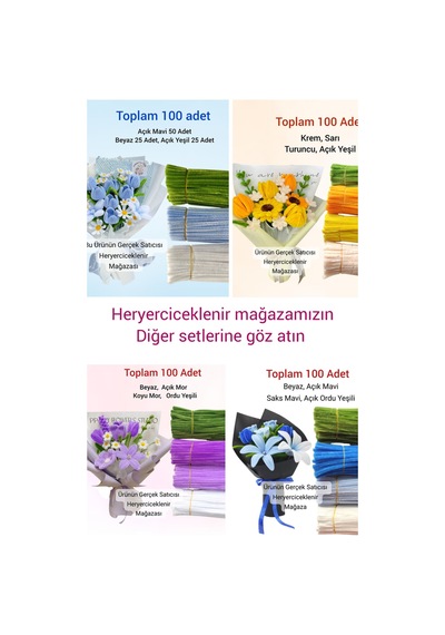 3'lü Set Beyaz,bebek Mavi Ve Açık Yeşil ,çiçek Yapımına Uygun Tüylü Tel