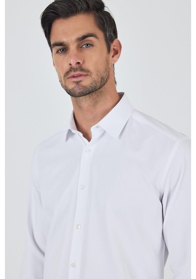 İmza Beyaz Sert Yaka Düz Classic Pamuklu Slim Fit Gömlek 1004250900 Beyaz