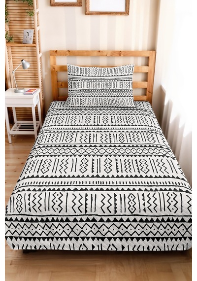 Siyah Geometrik Genç Odası Tek Kişilik Pike Takımı - Bohem Modern 160x220 Cm Kapitone Yatak Örtüsü Kışlık Meltem Kıyımı