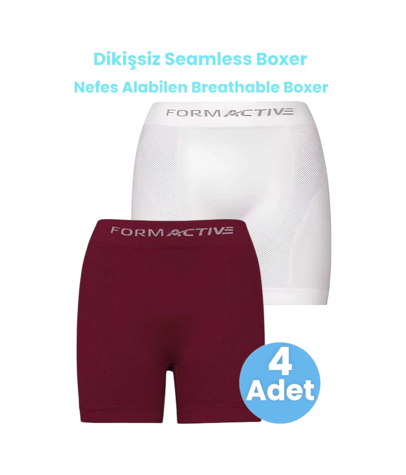 Tezzgelsin Erkek Dikişsiz/seamless Nefes Alabilen Boxer 4 Adet Beyaz - Bordo