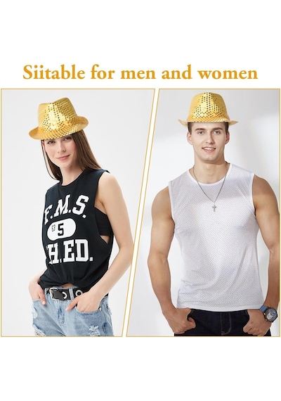 Disko Star Altın Gold Payetli Fötr Şapka Yetişkin Boy - Zmff-860256 18