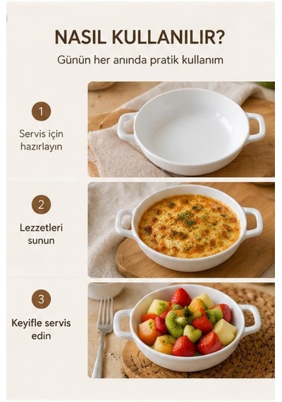 Çift Kulplu Beyaz Porselen Fırın Kabı Ve Servis Kasesi 12x15 Cm - Kahvaltılık Meze Ve Sufle Güveç Tabağı Diğer