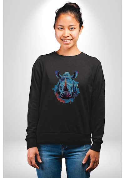Su Aygırı Hipopotamo Renkli Kadın Erkek Siyah Baskılı Sweatshirt Siyah