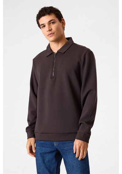 Backandbond Koyu Kahve Fermuarlı Bordo Sweatshirt Koyu Kahverengi