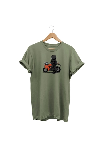 Widi Motor Baskılı Haki T-shirt Haki Yeşil