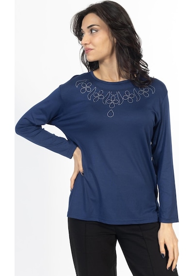Mutlu City Yeni Model Taş İşlemeli Yuvarlak Yaka Likralı Anne Penye Bluz 6435-indigo İndigo Mutlu City Yeni Model Taş İşlemeli Yuvarlak Yaka Likralı Anne Penye Bluz 6435-indigo İndigo