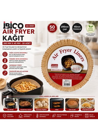 İbico İ22-462 Yuvarlak Air Fryer Pişirme Kağıdı Kalıbı 20 Cm - 50 Adet Diğer