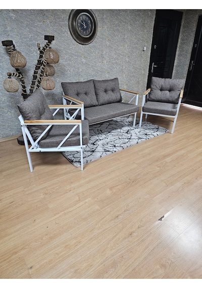 Zafir Beyaz Boyalı Bahçe - Balkon - Mutfak Çay Seti Takımı Bahçe Koltuk Takımı Kahverengi