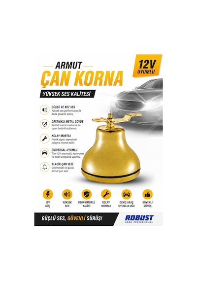 12v Armut Çan Korna Universal Metal Gövdeli Güçlü Sesli Araç Kornası