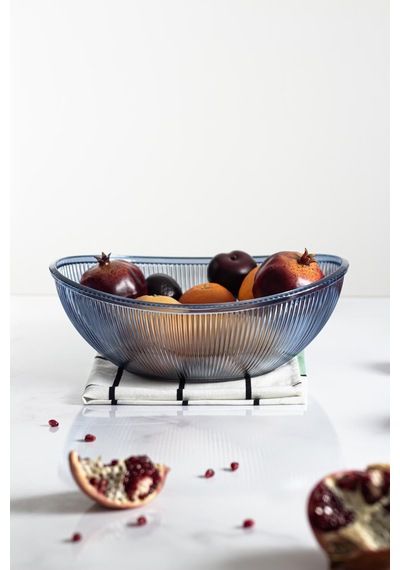 Akrilik Barok Lacivert Büyük Oval Meyve & Salata Kasesi & Karıştırma Kabı / 3,3 Lt Cam Değildir