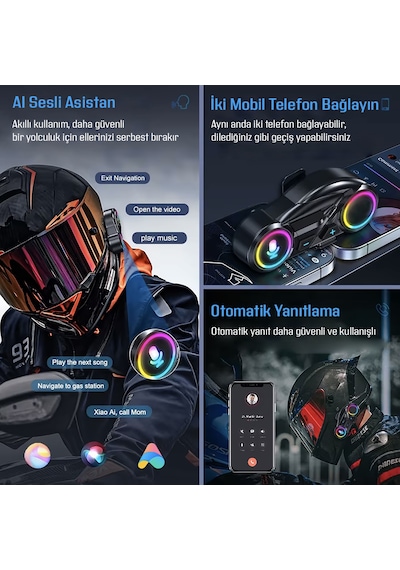 Motosiklet İntercom Seti Yeni Sürüm Bluetooth V6.0 Rgb Kask Kulaklık