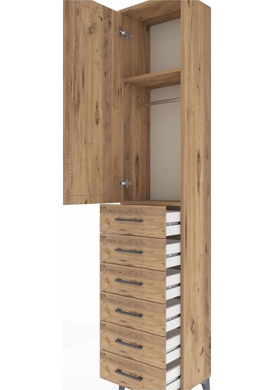 Arges Dolap 2 Raflı 6 Çekmeceli Tek Askılı 44x30x221 Çam-çam Çam