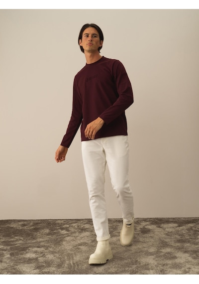Xint Bordo Pamuk Dokulu Regular Fit Uzun Kollu Tişört 502063