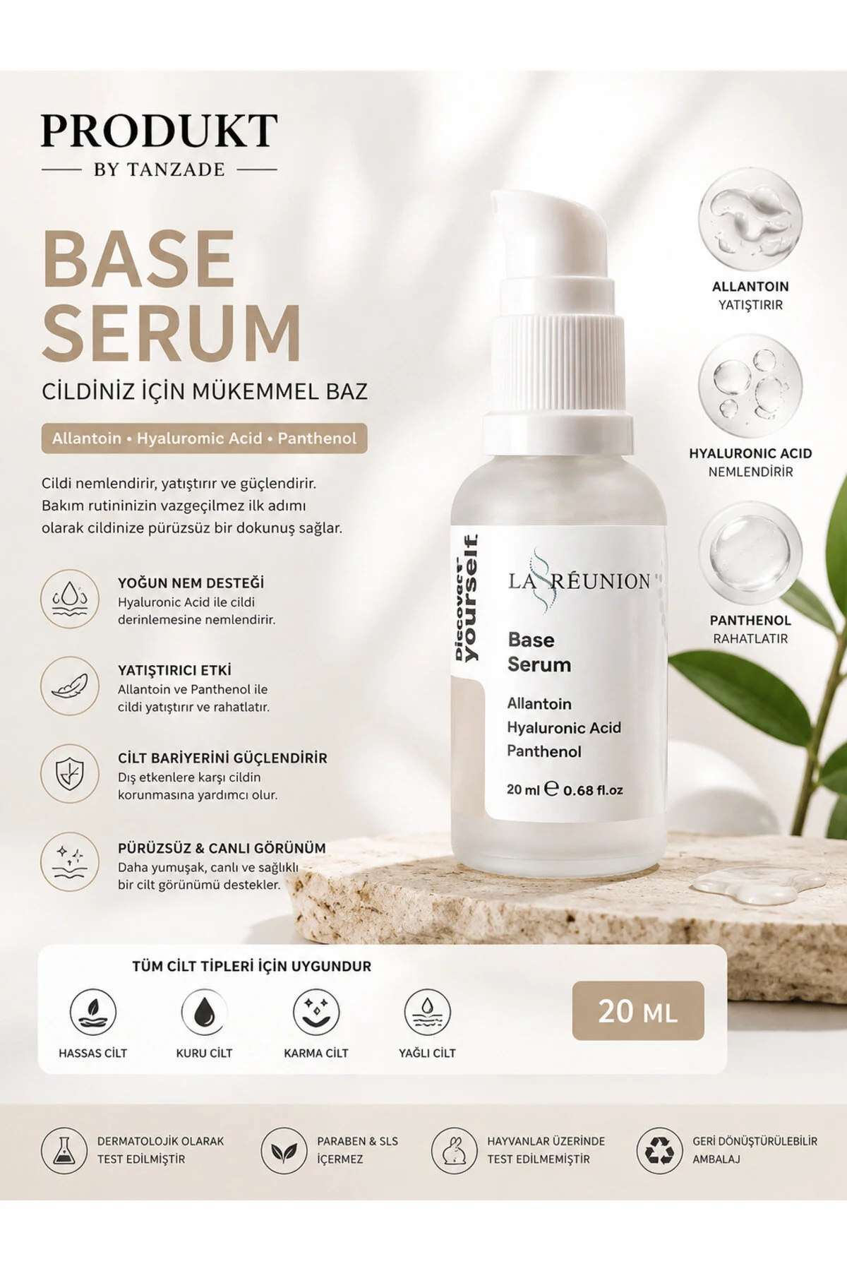 Hydra Base Serum Allantoin, Hyaluronic Acid Ve Panthenol 20 Ml
