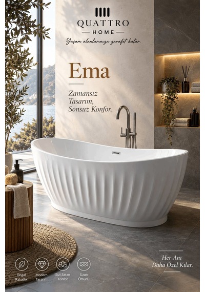 Ema Beyaz Serbest Duran Akrilik Küvet 170 80 68 Cm