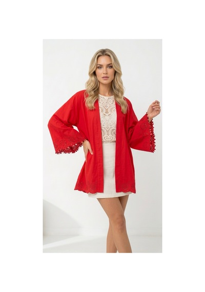Lila Mare Pamuk Fistolu Pullu Kimono Renkli Renkli